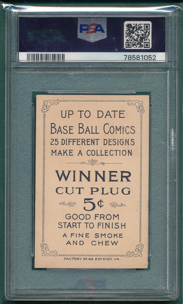 1900 T203 A White Wash, Baseball Comics, Winner Cut Plug, PSA 5