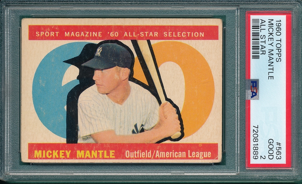 1960 Topps #563 Mickey Mantle, All Star, PSA 2