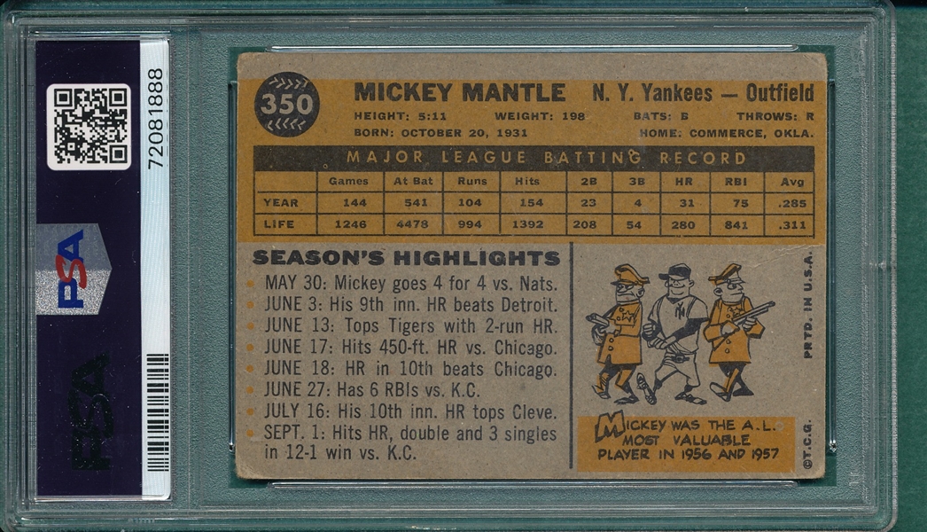 1960 Topps #350 Mickey Mantle PSA 2