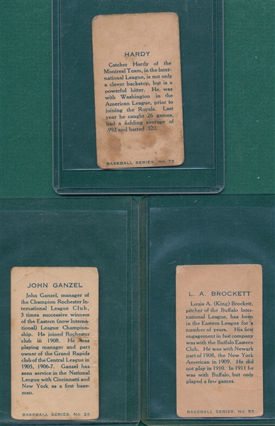 1912 C46 Hardy, Ganzel & Brockett, Imperial Tobacco, Lot of (3)