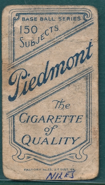 1909-1911 T206 Niles Piedmont Cigarettes *Missing Red*