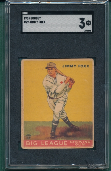 1933 Goudey #29 Jimmy Foxx SGC 3