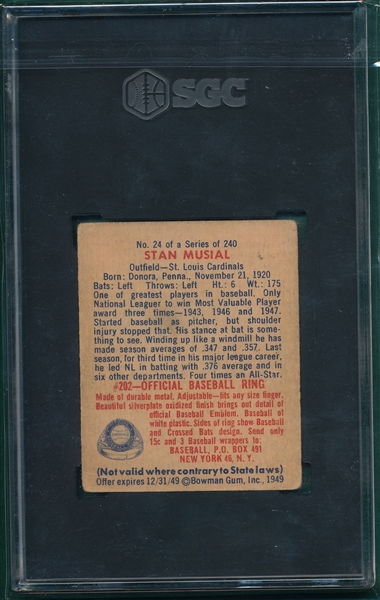 1949 Bowman #24 Stan Musial SGC 2.5