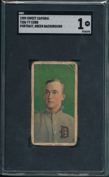 1909-1911 T206 Ty Cobb, Green Portrait, Sweet Caporal Cigarettes SGC 1