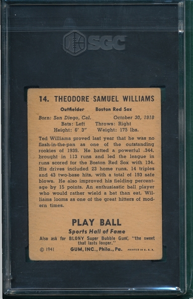1941 Play Ball #14 Ted Williams SGC 2.5