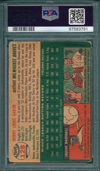 1954 Topps #128 Henry Aaron PSA 1 *Rookie*