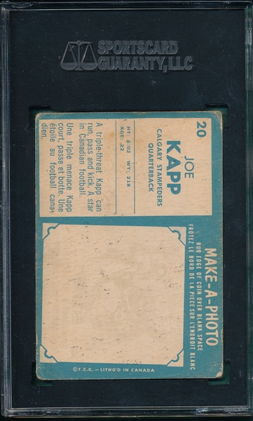 1961 Topps CFL FB #20 Joe Kapp SGC 35