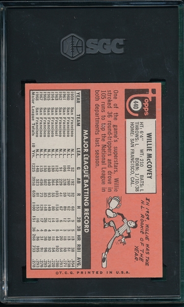 1969 Topps #440 Willie McCovey SGC 5.5 *Yellow*
