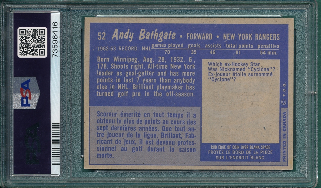 1963 Topps #52 Andy Bathgate PSA 7
