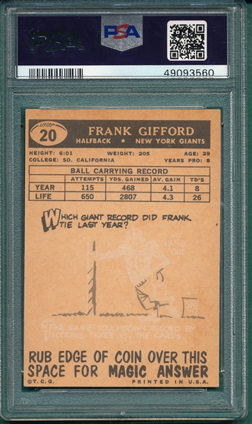 1959 Topps FB #20 Frank Gifford PSA 7