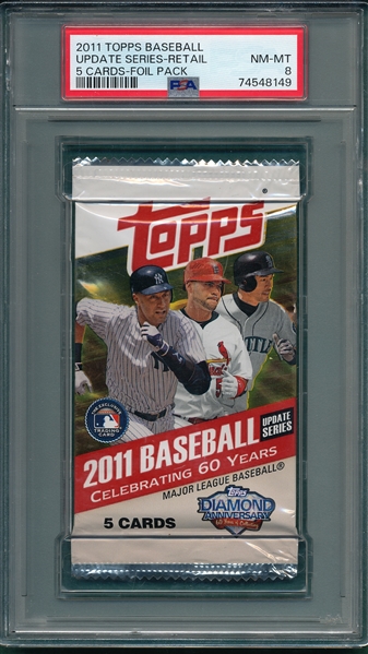 2011 Topps Baseball Update Series-Retail, 5 Pack Foil Pack, PSA 8 *Trout Rookie?*