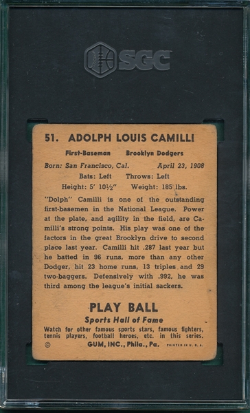 1941 Play Ball #51 Dolph Camilli SGC 2