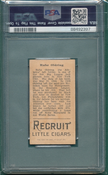 1912 T207 Oldring Recruit Little Cigars PSA 2