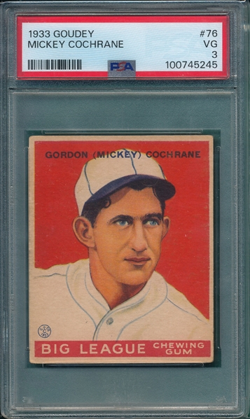 1933 Goudey #76 Mickey Cochrane PSA 3