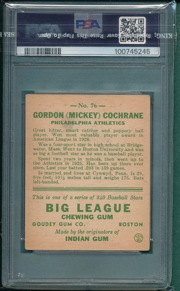 1933 Goudey #76 Mickey Cochrane PSA 3