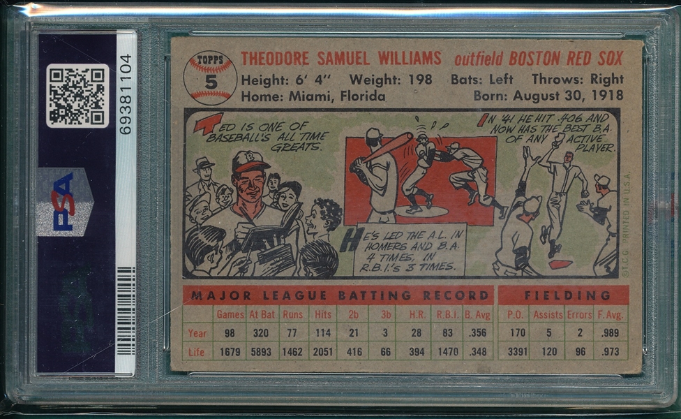 1956 Topps #5 Ted Williams PSA 4 *Gray*