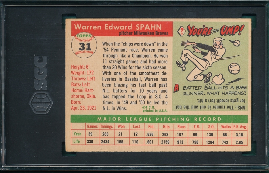 1955 Topps #31 Warren Spahn SGC 4.5