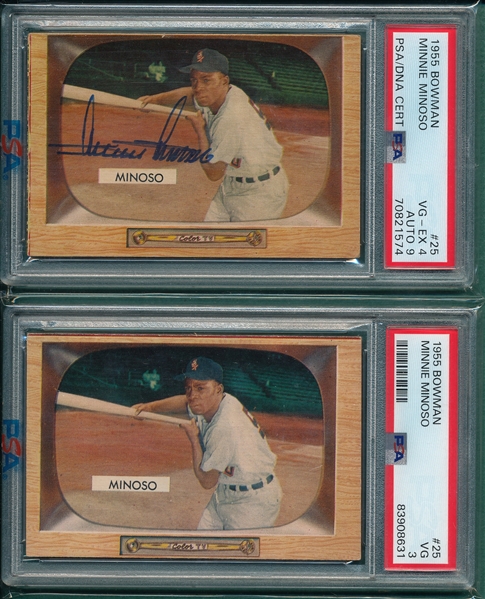 1955 Bowman #25 Minnie Minoso, Lot of (2), PSA *One Signed*