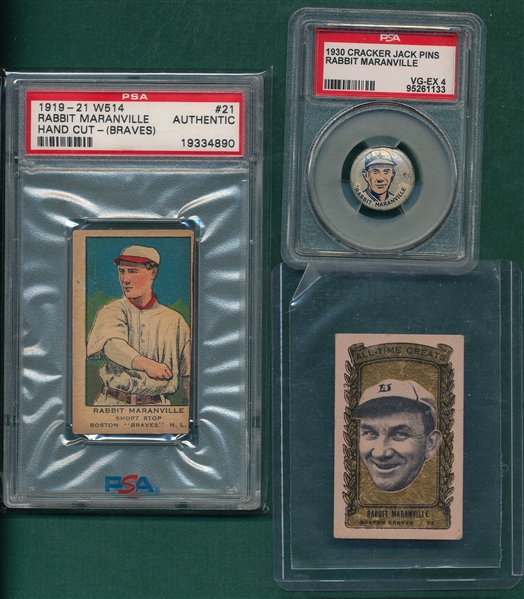 1919-63 Rabbit Maranville, Lot of (3), PSA 