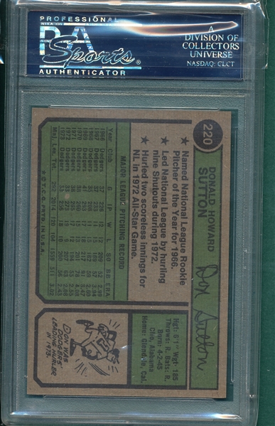 1974 Topps #220 Don Sutton PSA 9