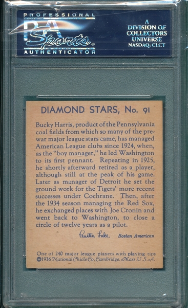 1934-36 Diamond Stars #91 Bucky Harris PSA 6