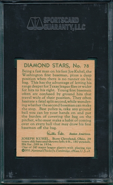 1934-36 Diamond Stars #78 Joe Kuhel SGC 86