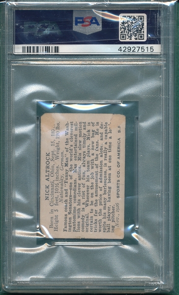 1926 Spalding Champions Nick Altrock PSA 1