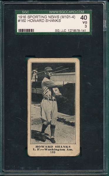 1916 M101-4 #160 Howard Shanks SGC 40 *Ad Back*