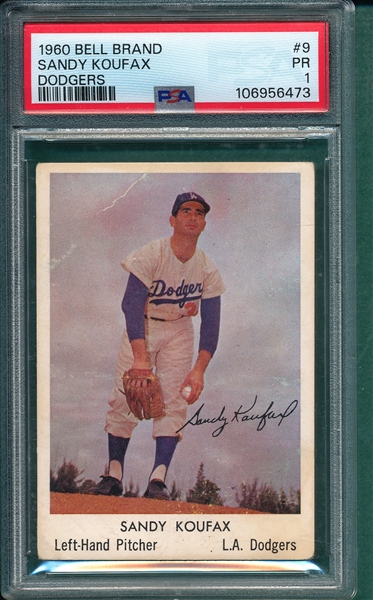 1960 Bell Brand #9 Sandy Koufax PSA 1