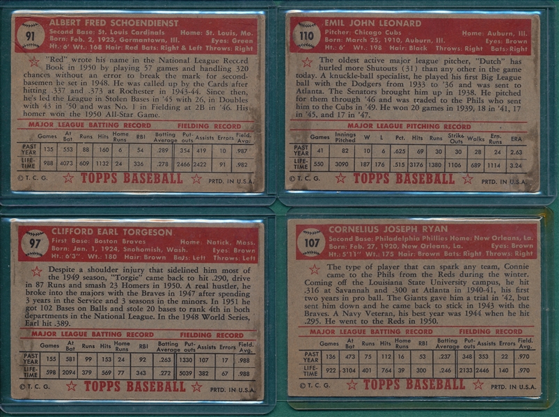 1952 Topps Lot of (16) W/ Schoendiest