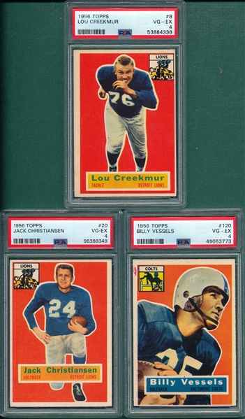 1956 Topps Football Lot of (3) W/ Creekmur PSA 4