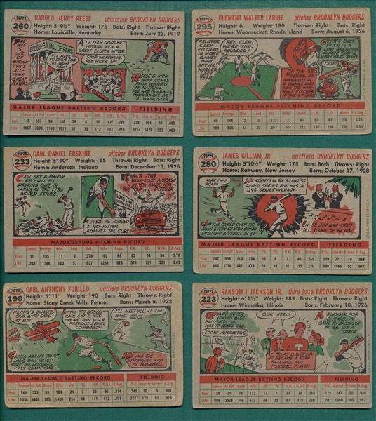 1956 Topps Lot of (6) Dodgers W/ Reese 