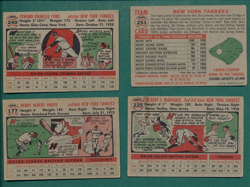 1956 Topps Lot of (4) Yankees W/ Ford 