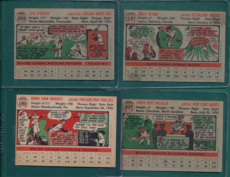 1956 Topps Lot of (4) Hall of Famers W/ Aparicio, Rookie 