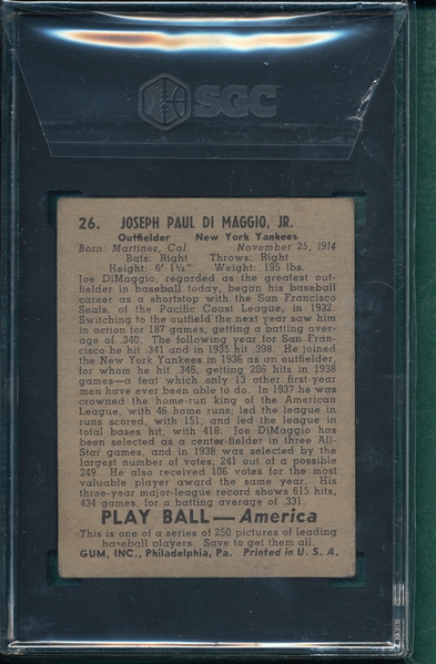 1939 Play Ball #26 Joe DiMaggio SGC 4