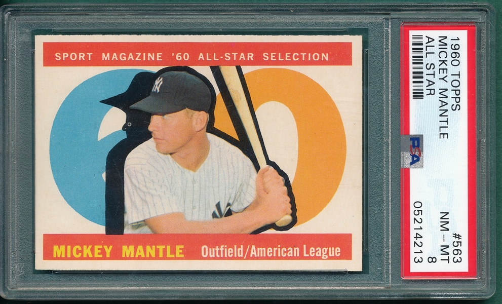 1960 Topps #563 Mickey Mantle, AS, PSA 8