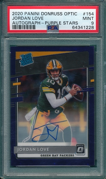 2020 Panini Donruss Optic #154 Jordan Love, Signed, PSA 9 *Purple Stars* *Rookie*