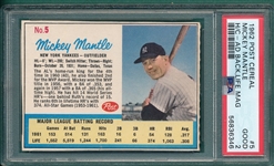 1962 Post Cereal #5 Mickey Mantle PSA 2 *Ad Back*