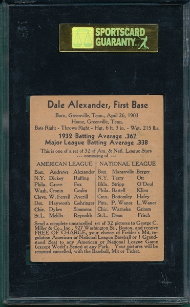 1933 George Miller Dale Alexander SGC 50 *Highest Graded*