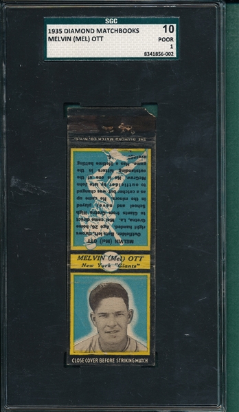 1935 Diamond Matchbooks Melvin Ott SGC 10 *Black Border*