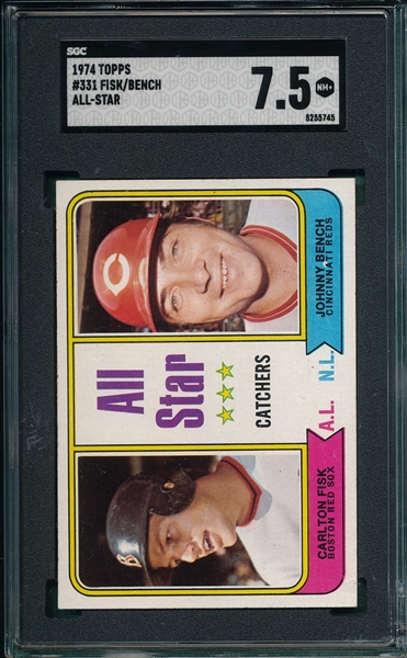 1974 Topps #331 Fisk/Bench, AS, SGC 7.5