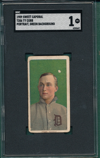 1909-1911 T206 Ty Cobb, Green Portrait, Sweet Caporal Cigarettes SGC 1 *Factory 25*