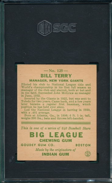 1933 Goudey #125 Bill Terry SGC 5.5