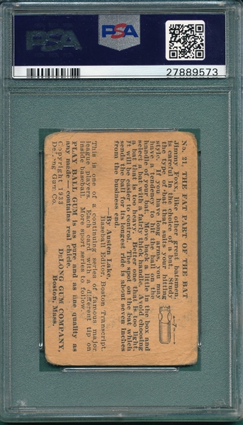 1933 DeLong #21 Jimmy Foxx PSA 1.5