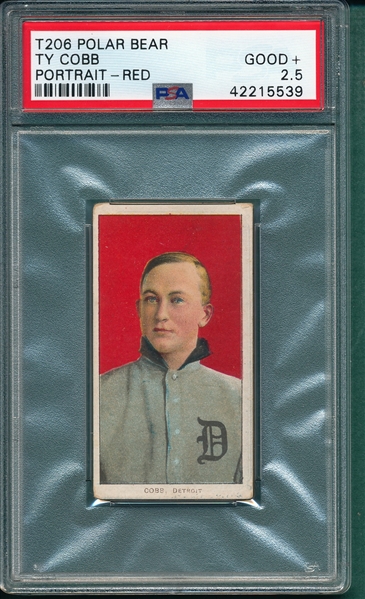 1909-1911 T206 Ty Cobb, Red Portrait, Polar Bear, PSA 2.5