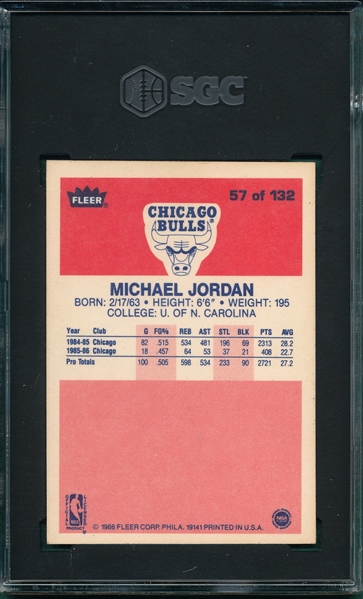 1986 Fleer Basketball #57 Michael Jordan SGC Authentic *Rookie*