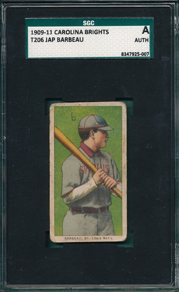 1909-1911 T206 Jap Barbeau Carolina Brights Cigarettes, SGC Authentic