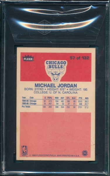 1986 Fleer Basketball #57 Michael Jordan SGC 3 *Rookie*