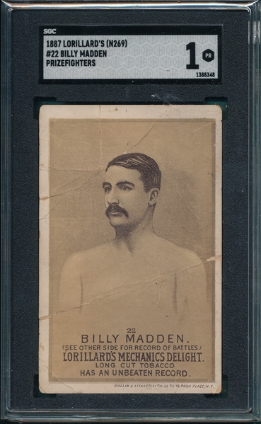 1887 N269 #22 Billy Madden Lorillard's Prizefighters SGC 1