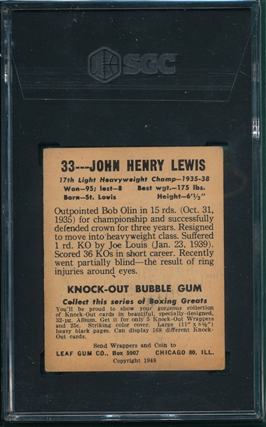 1948 Leaf Boxers #33 John Henry Lewis SGC 4